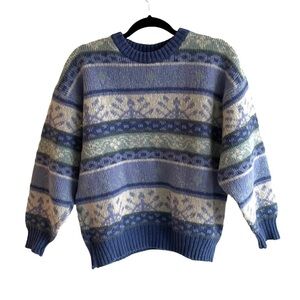 ICEWEAR Vintage Icelandic Crew Neck Long Sleeve Sweater Blue Cream L